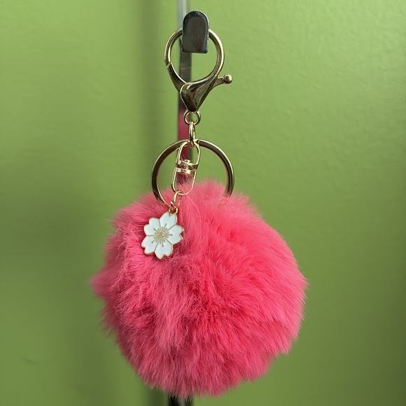 Fashion Blue Keychain Toy & Pink PomPom With Flower Charm-#1 - Picture 3 of 11